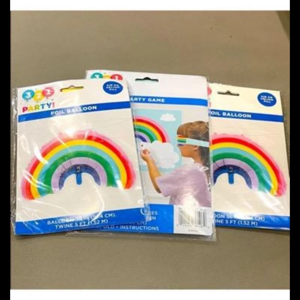Rainbow 3-Piece Party pack 2 Foil 36in Balloons & Pin the cloud rainbow game NEW